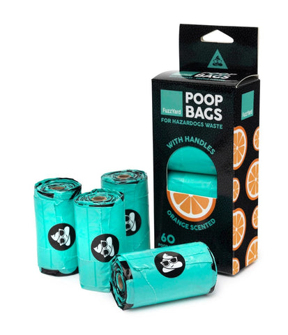 Fuzzyard Poop Bags Orange Scented - 4 Rolls Per Box (60 Bags)